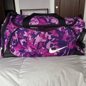 Nike Purple and Pink Camouflage Duffle Bag
